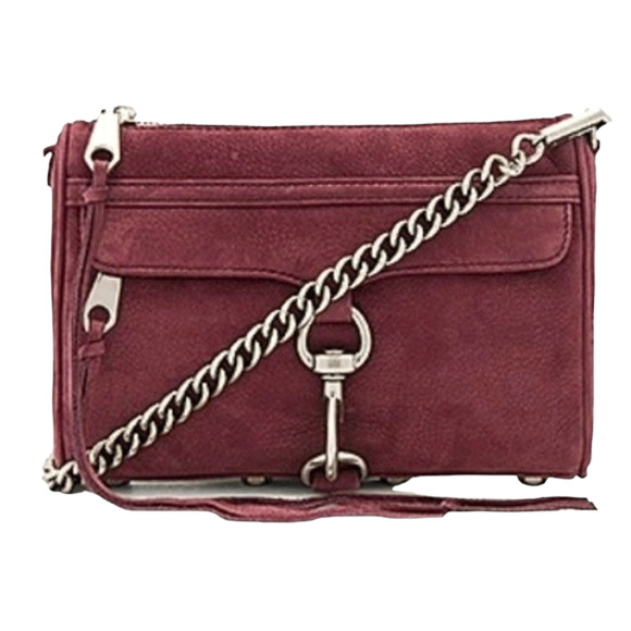 REBECCA MINKOFF Mini Mac suede nubuck leather crossbody bag purse in dark mauve - Picture 11 of 11